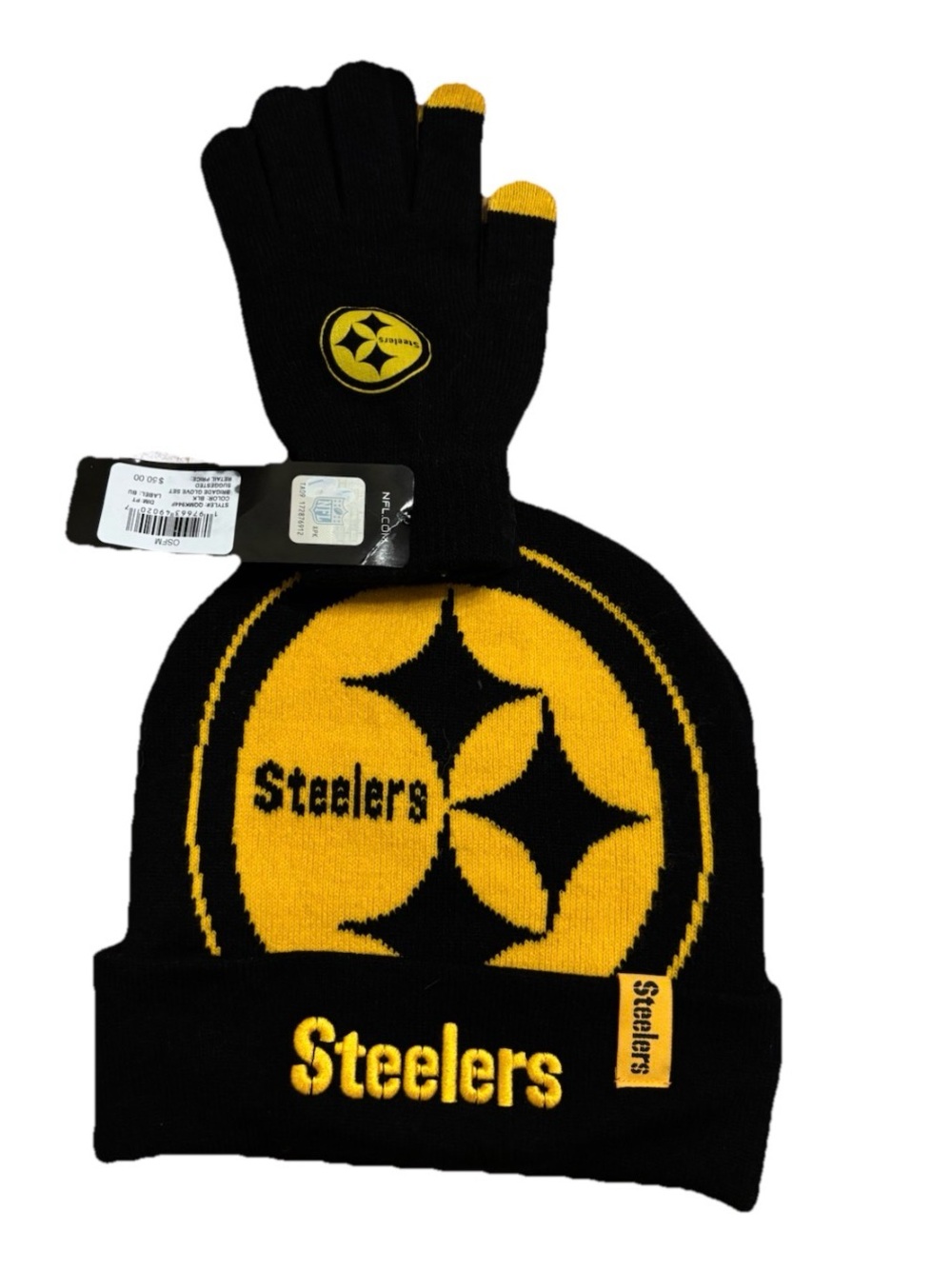 NFL Team Apparel Steelers Brigade Hat & Glove Set - OSFM